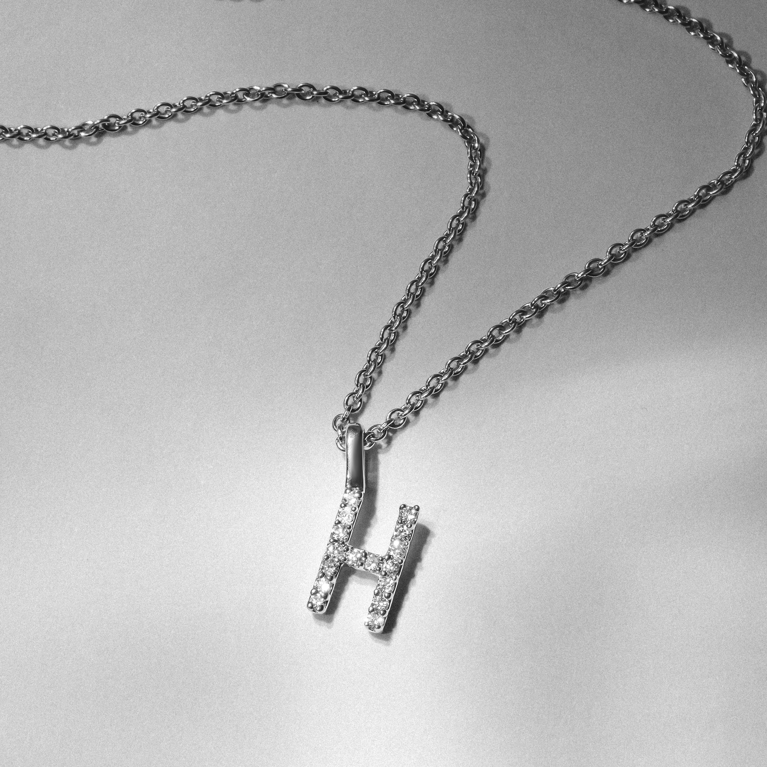 Love Letter Initial H Lab Diamond Necklace set in 9K White Gold
